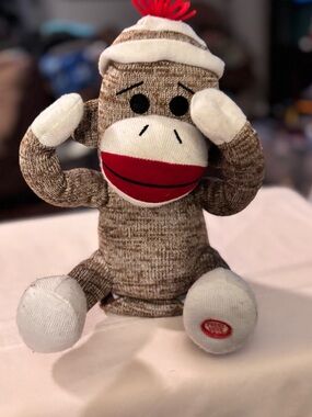 Vintage-Inspired Sock Monkey Plush with Red Mouth